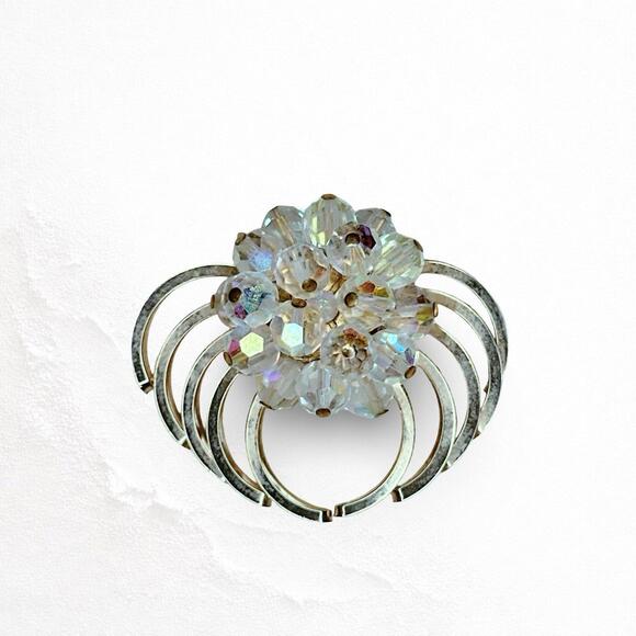 657. Goldtone Vintage Brooch Aurora Borealis - Picture 3 of 4